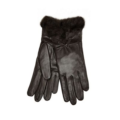 Dark brown faux fur cuff leather gloves